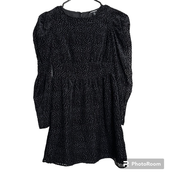 Express Velvet Puff Sleeve Polka Dot Dress - Picture 1 of 12